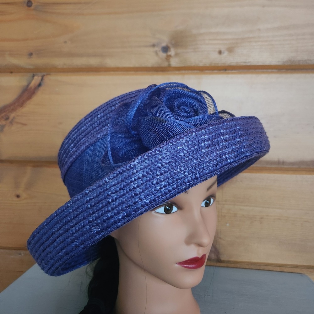 BETMAR New York R236 Vintage Purple 100% Straw Hat Mesh Flower Church Derby